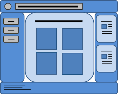 A three-column layout comprising a header across the top, then a nav, a main and an aside side-by-side, and a footer across the bottom. But the elements within the header and the main.