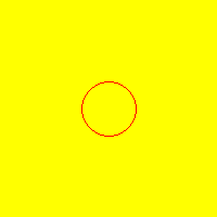 A red circle on a yellow background